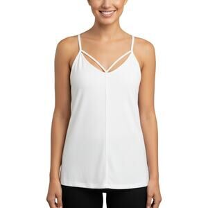 Laila Jayde Ribbed Strappy Tank Top White Rayon Blend Women Small NWT